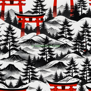 Torii and Snowy Pines