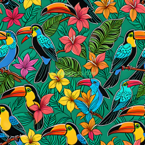 Toucans and Tropical Flowers