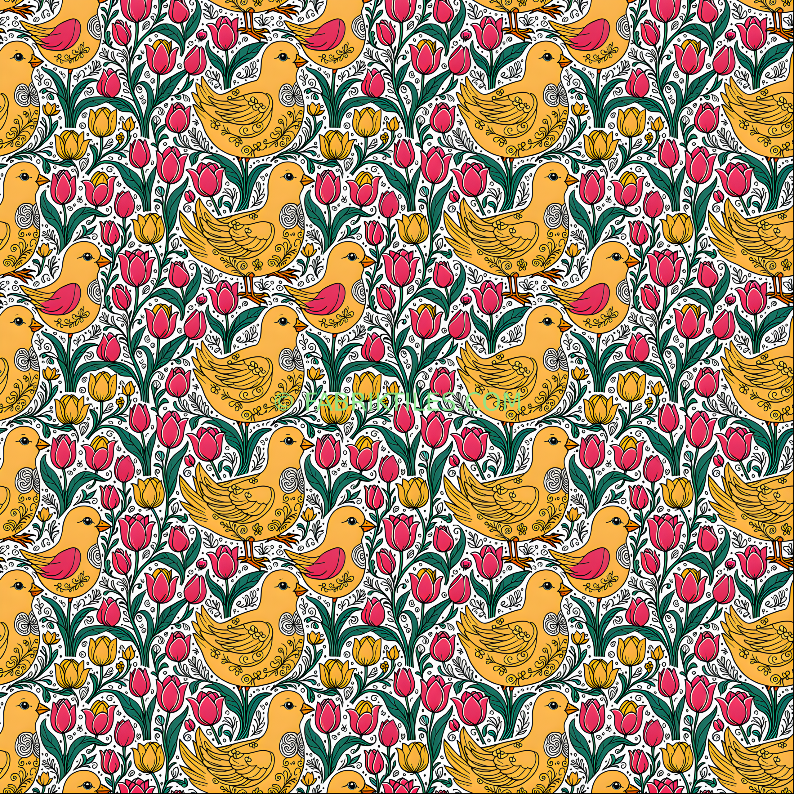 Chickens and Tulips tiled preview