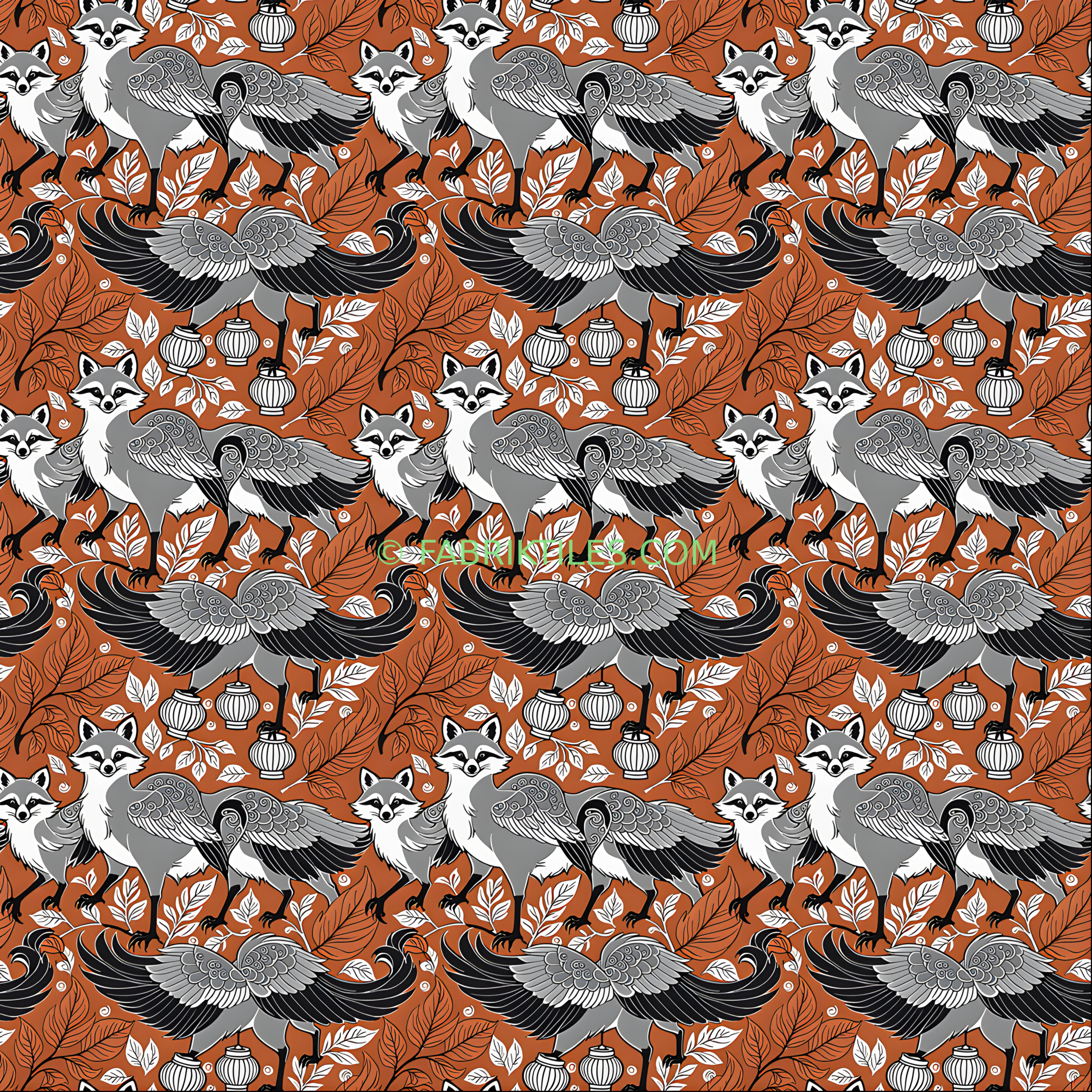 Raccoons and Lanterns tiled preview