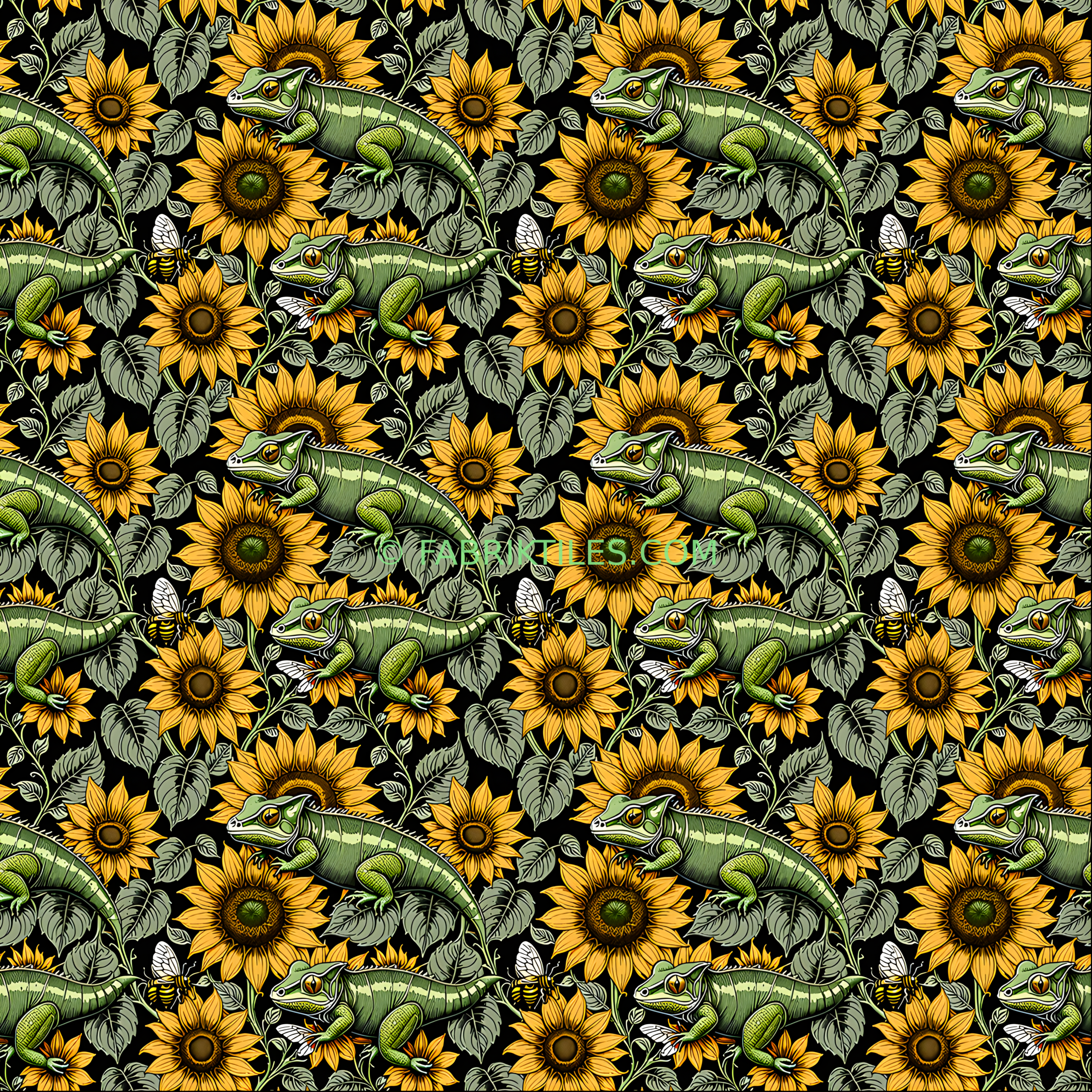 Sunflowers and Lizards tiled preview