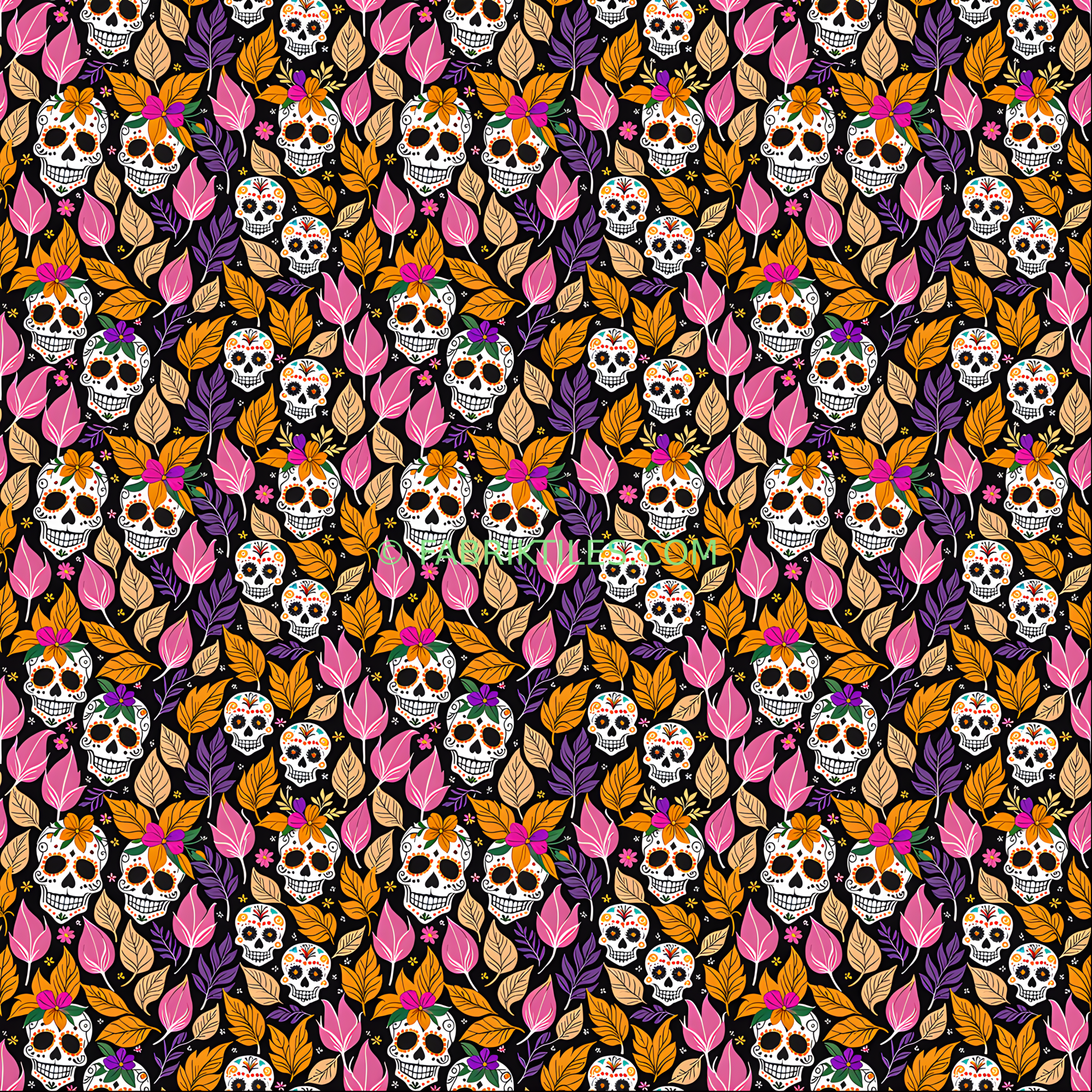Sugar Skulls and Flowers tiled preview